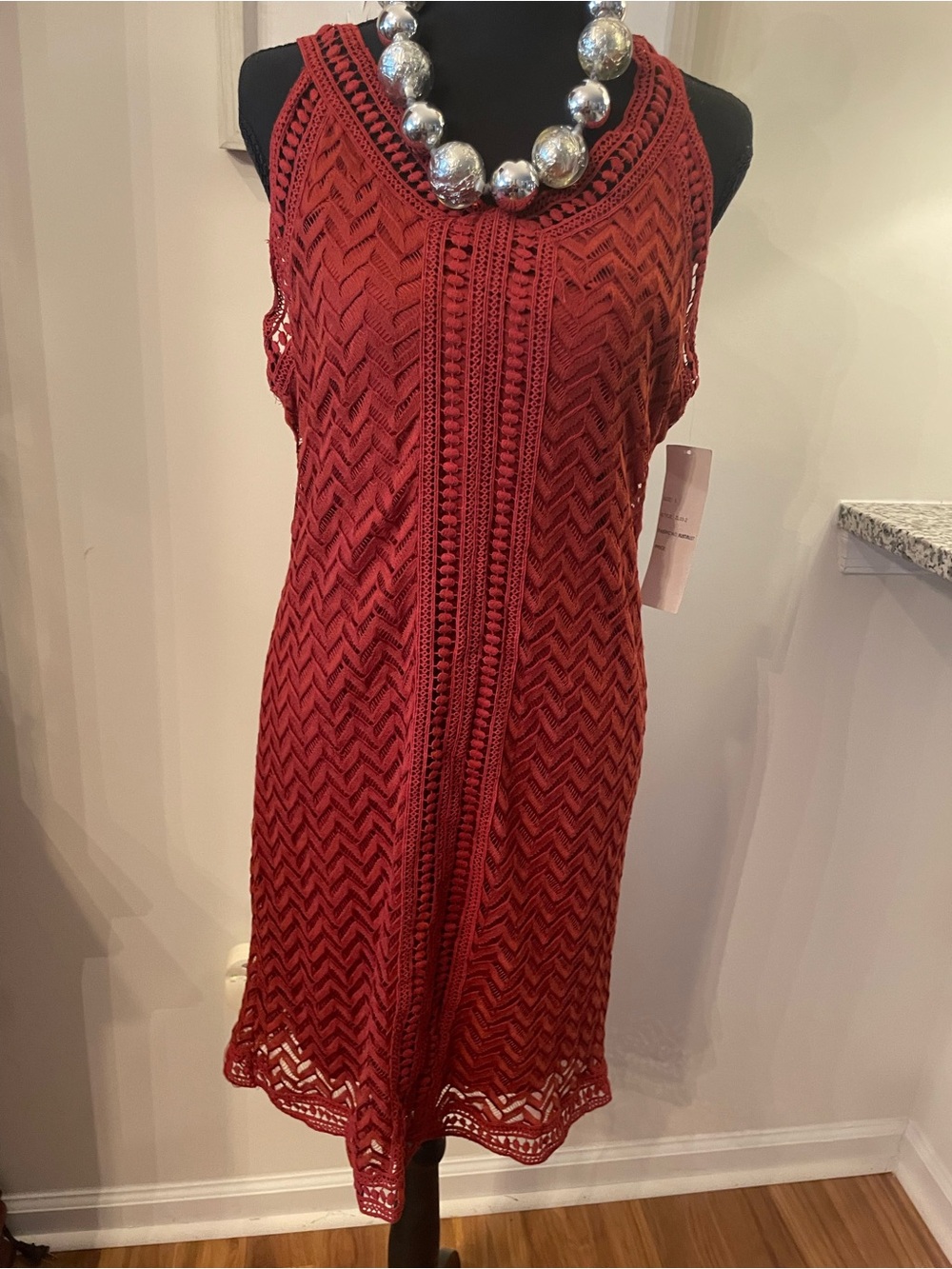 NWT Lapis Rust Crochet Lined Pullover Dress - Size Large